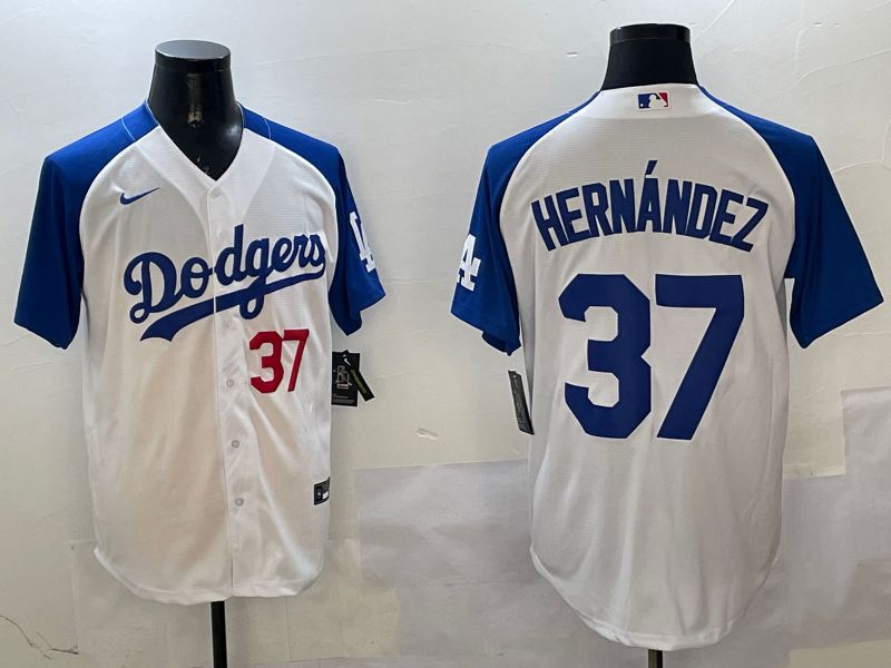 Men Los Angeles Dodgers #37 Hernandez White Blue Fashion Game 2025 Nike MLB Jersey style 8